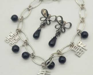 Chinese Blessing Bracelet Bow Pierced Earrings