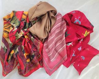 Four Silk and Polyester Fashion Scarves Leslie Fay Vera Anne Klein Butterfly Smithsonian