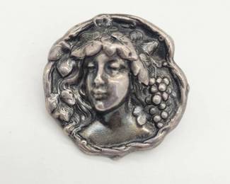 006 Art Nouveau Woman Brooch Sterling Top