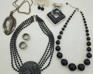 Misc. Statement Costume Jewelry Lot Three Necklaces Slide ClipOn Earrings Fishhook Earrings