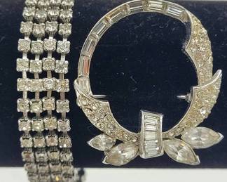 004 Vintage Rhinestone Bracelet and Pell Brooch