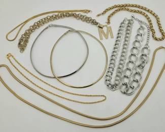 Lot of 9 Misc. Gold Tone and Silver Tone chain Necklaces