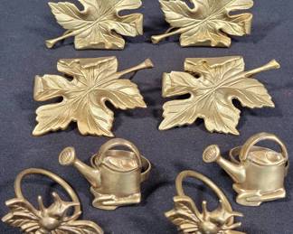 Napkin Rings 2 sets of 4 Gold Tone Leaves Bees Watering Cans