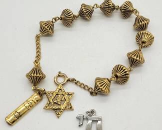 Jewish Chai Silver Charm Zion Star of David and Mezuzah Bracelet