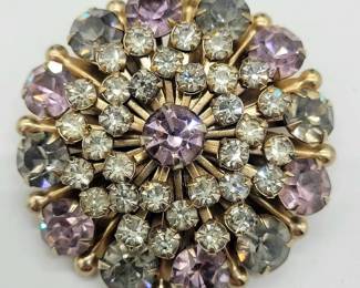 009 Vintage Lavendar and Clear Rhinestone Brooch