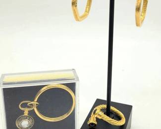 1995 Education is the Key Keychain Gold Tone Wrap Ring Pierced Gold Tone Hoops