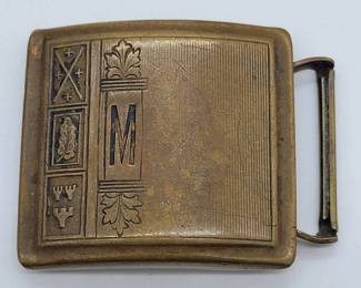 Art Deco Belt Buckle Giant Grip True Silver Plate Monogrammed M