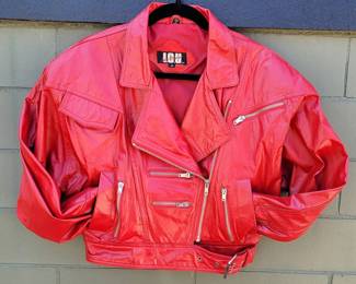 80s Red Leather Crop Jacket with Zipper and Buckle Detail by I.O.U.