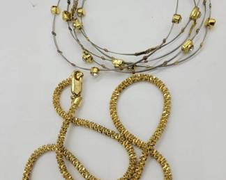 Gold over Sterling Necklace and Wire Bezel CZ Bracelet Set