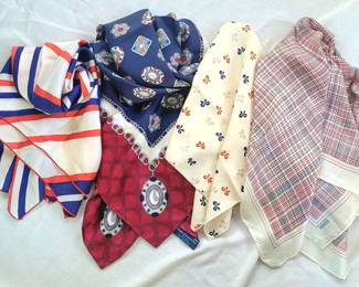 Four Silk and Vintage Scarves Ginnie Johansen Echo Plaid Stripe Vintage Bows