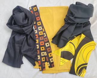 Five Vintage Black and Yellow Scarves