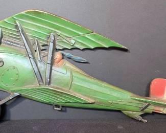 1970s Sexton Cast Metal BiPlane Wall Decor WWI Aircraft Green