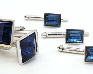 Blue and Silver Cufflinks with Matching Shirt Studs