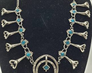 Faux Turquoise Squash Blossom Necklace