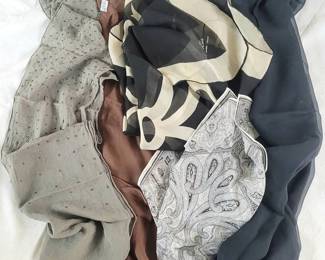 Five Chiffon Neaurtral Black White Brown Silk Scarves Roberta Echo Vera