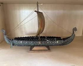 Metal Viking Ship On Wood Base