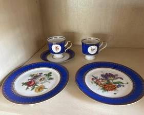 Vintage Kunst Hummendorf Kronach Royal Blue Floral Center Gilded Plate