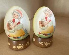 2 Vintage Toriart Jerradie MIB 1984 Annual Egg with Base 7th LE Anri Italy