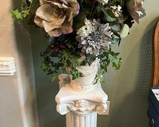 Very Nice Pedestal and Silk Flowers (Sold Seperately)