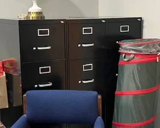 File Cabinets, Lamp, Nice Comfortable Rolling Office Chair, Christmas storage item