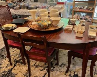 Beautiful Oak Dining Table with 4 Chairs , Lazy Susan, Dishes (all sold seperately)