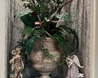Nice Figurines & Elegant Silk Floral Arrangement