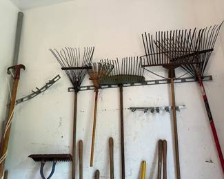 Various Vintage Rakes & Manual Tree Trimmer