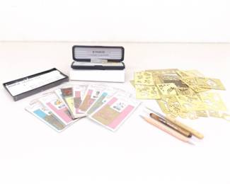 Lot of Brass Templates, New Parker Pen Pencil Set, New Fountain Pen Set