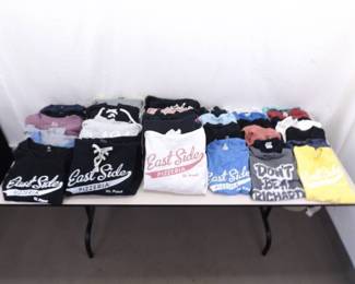 Large Lot of Mostly Medium Sized 100% Cotton etc. East Side Pizzeria T-Shirts, Sweaters, etc.