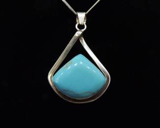 .925 Sterling Silver Howlite Cabochon Pendant Necklace