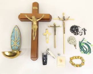 Lot of Catholic/Christian Rosaries, Memorial Crosses, etc.