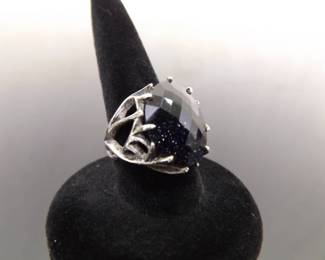 .925 Sterling Silver Purple Goldstone Ring Size 5