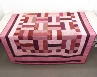 Vintage Handmade Pink and Red Patchwork Quilt