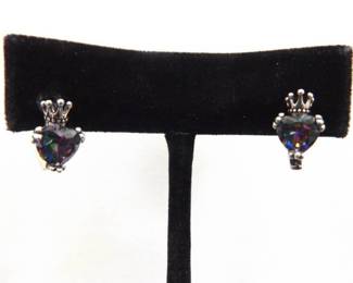 NEW .925 Sterling Silver Mystic Topaz Heart Zirconia Hinged Latch Earrings