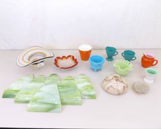 Lot of Misc Art Glass, Fenton Uranium Glass, Slag Glass, Hazel Atlas Milk Glass, etc.