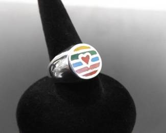 .925 Sterling Silver Primary Color Heart Ring Size 5.5