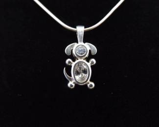 .925 Sterling Silver Zirconia Puppy Charm Pendant Necklace