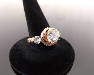 .925 Sterling Silver Zirconia Rose Gold Vermeil Ring Size 7