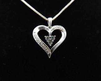 .925 Sterling Silver Blue Diamond Accented Heart Pendant Necklace
