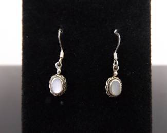 .925 Sterling Silver Inlayed Mother of Pearl Dangle Hook Earrings