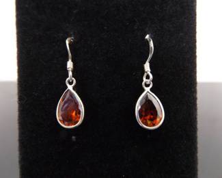 .925 Sterling Silver Citrine Dangle Hook Earrings