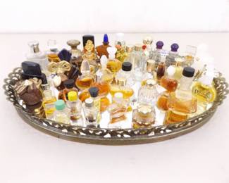 Lot of VERY Collectible Vintage Miniature Perfume Bottles on Mirrored Dresser Tray