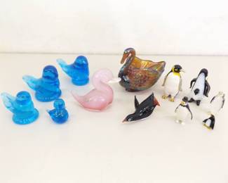 Lot of Small Glass etc. Penguin, Swan, etc. Collectible Bird Figurines
