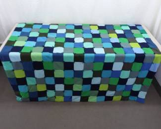 Vintage Handmade Green and Blue Patchwork Quilt