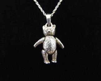 .925 Sterling Silver Articulated Bear Charm Pendant Necklace