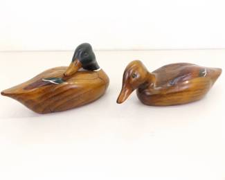 2 Vintage Wood Carved "Gene Malin"? Signed Duck Decoys