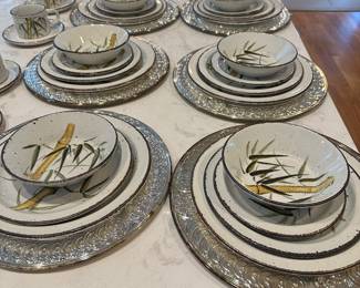 Hand painted stoneware dishes complete set of 8