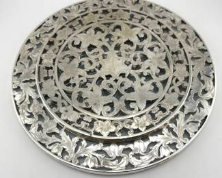 Two sterling and glass overlay trivets by Webster