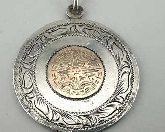 Sterling Mexican medallion with engraved 10kt insert