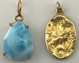 14kt Larimer and hammered pendants